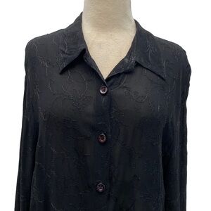 Carole Little Vintage Black Mesh Lace Floral Embroidered Button Down